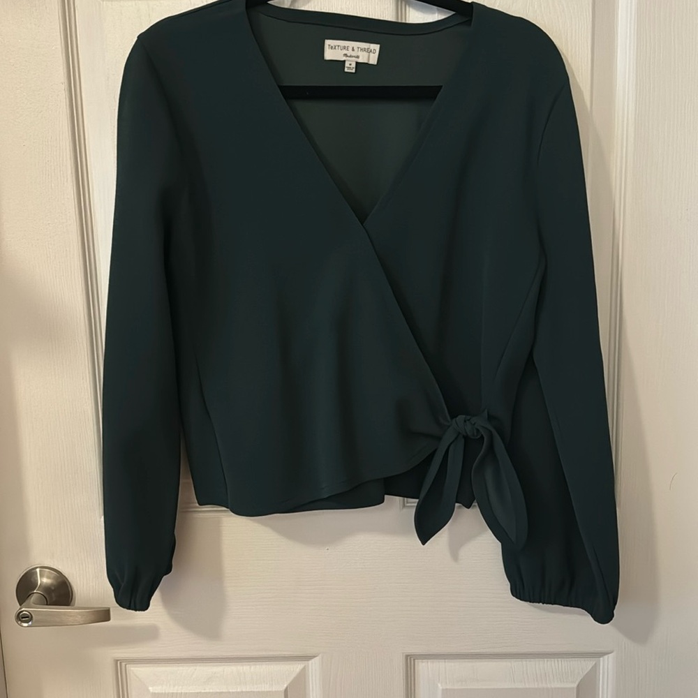 Madewell Emerald Green Knot Faux crossover top